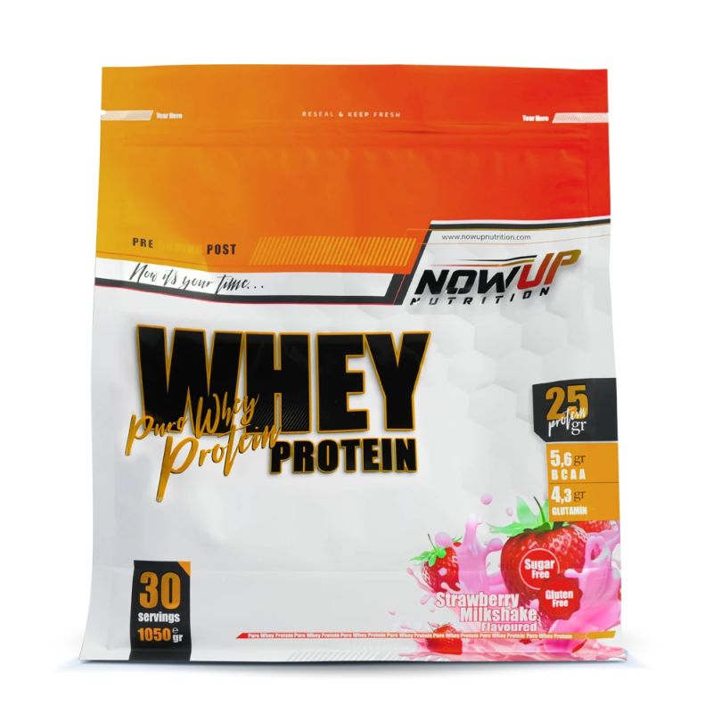 NOWUP NUTRITION %100 Whey Protein Tozu / Çilek Aromalı / 1050 Gr. / 30 Servis- Kas Gelişimi Ve Korunması